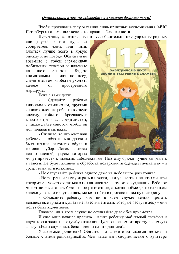 Отправляясь в лес, не забывайте о правилах безопасности!